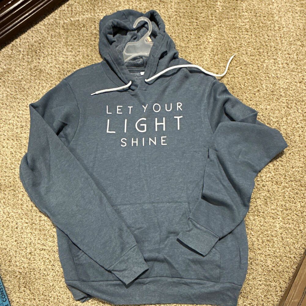 Blue Pullover Hoodie Size S Unisex Drawstring "Let Your Light Shine" - 0048